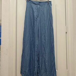 Peach Light Blue Wide Leg Sparkle Pants